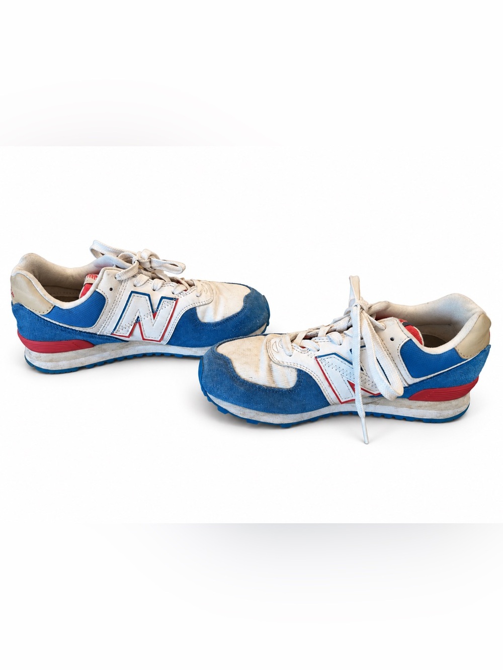 New Balance Kids White and Blue Lace-Up Sneakers